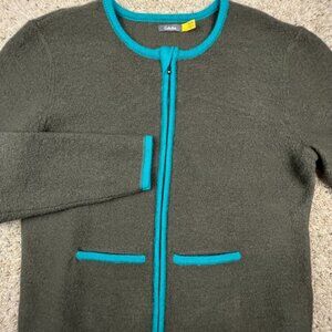 Cabela’s Women Size XL Full Zip Up All Wool Jacket Gray Blue Hiking Camping